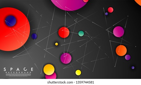 Background of Flat Space with planets and stars. Vector illustration of galaxy