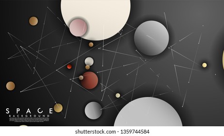 Background of Flat Space with planets and stars. Vector illustration of galaxy