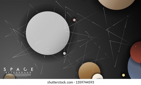 Background of Flat Space with planets and stars. Vector illustration of galaxy