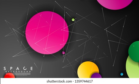 Background of Flat Space with planets and stars. Vector illustration of galaxy