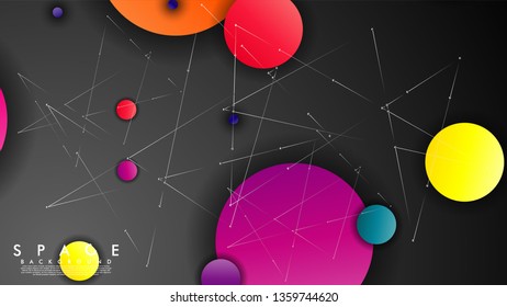 Background of Flat Space with planets and stars. Vector illustration of galaxy