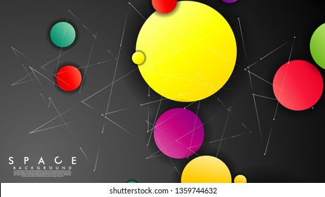 Background of Flat Space with planets and stars. Vector illustration of galaxy