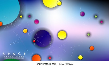Background of Flat Space with planets and stars. Vector illustration of galaxy