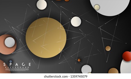 Background of Flat Space with planets and stars. Vector illustration of galaxy