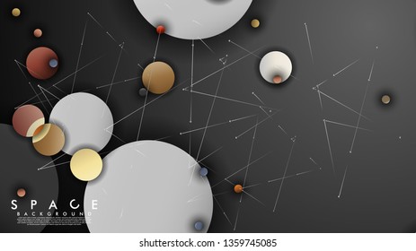 Background of Flat Space with planets and stars. Vector illustration of galaxy