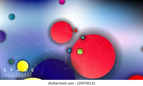 Background of Flat Space with planets and stars. Vector illustration of galaxy