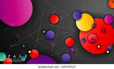 Background of Flat Space with planets and stars. Vector illustration of galaxy