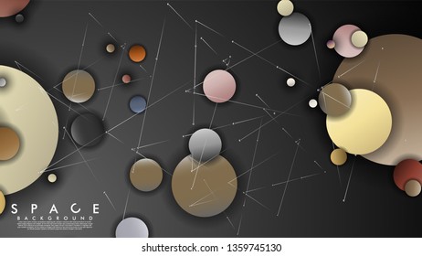 Background of Flat Space with planets and stars. Vector illustration of galaxy