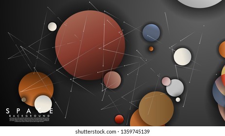 Background of Flat Space with planets and stars. Vector illustration of galaxy