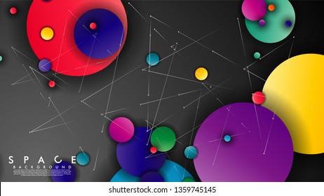 Background of Flat Space with planets and stars. Vector illustration of galaxy