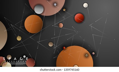 Background of Flat Space with planets and stars. Vector illustration of galaxy