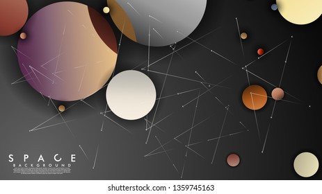 Background of Flat Space with planets and stars. Vector illustration of galaxy
