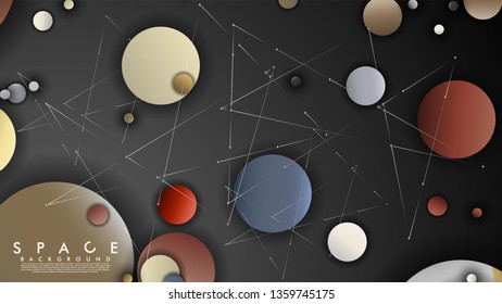 Background of Flat Space with planets and stars. Vector illustration of galaxy