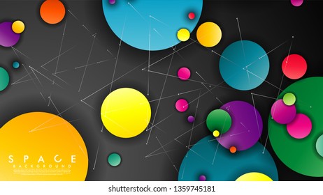 Background of Flat Space with planets and stars. Vector illustration of galaxy