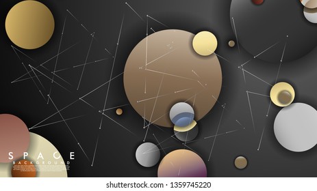 Background of Flat Space with planets and stars. Vector illustration of galaxy