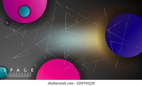 Background of Flat Space with planets and stars. Vector illustration of galaxy