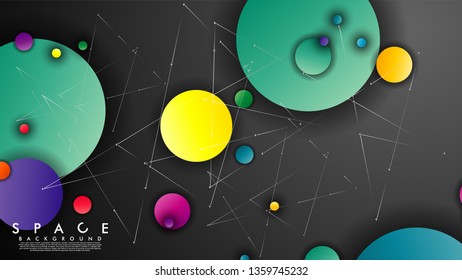 Background of Flat Space with planets and stars. Vector illustration of galaxy