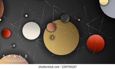 Background of Flat Space with planets and stars. Vector illustration of galaxy