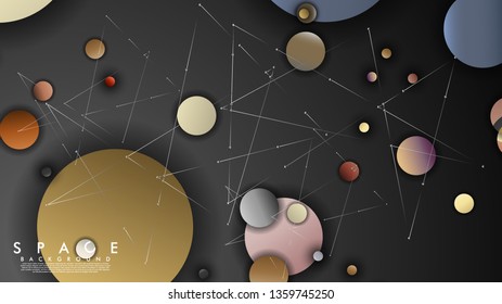 Background of Flat Space with planets and stars. Vector illustration of galaxy