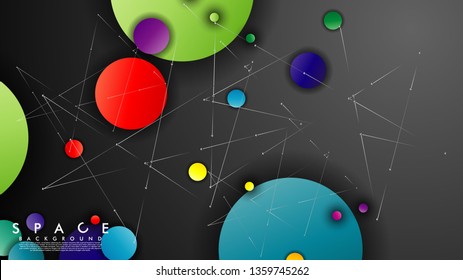 Background of Flat Space with planets and stars. Vector illustration of galaxy