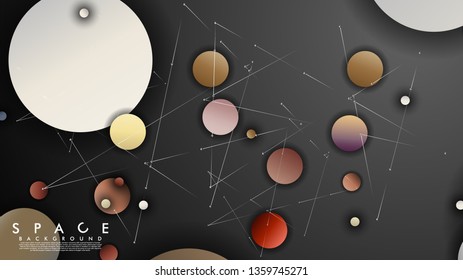 Background of Flat Space with planets and stars. Vector illustration of galaxy