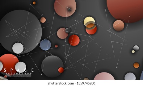Background of Flat Space with planets and stars. Vector illustration of galaxy