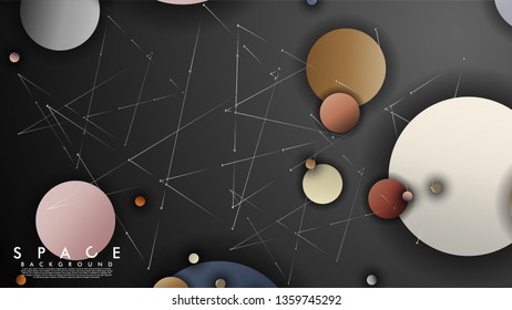 Background of Flat Space with planets and stars. Vector illustration of galaxy