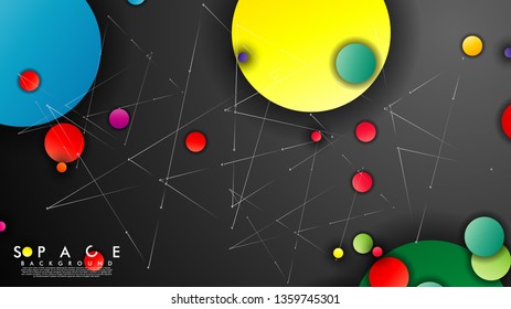 Background of Flat Space with planets and stars. Vector illustration of galaxy
