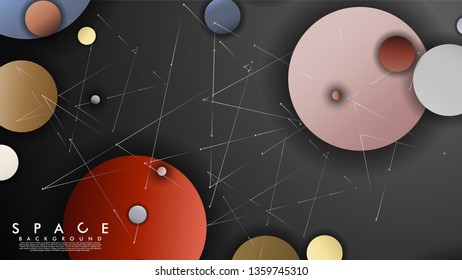 Background of Flat Space with planets and stars. Vector illustration of galaxy