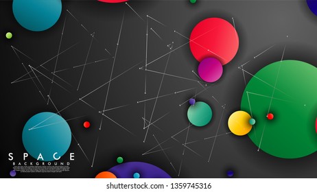 Background of Flat Space with planets and stars. Vector illustration of galaxy