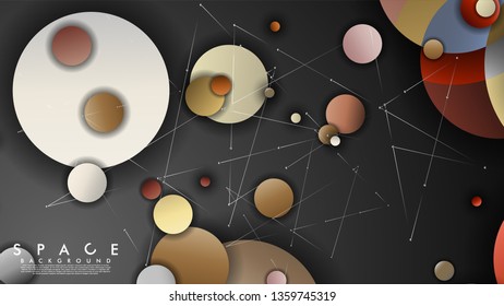 Background of Flat Space with planets and stars. Vector illustration of galaxy