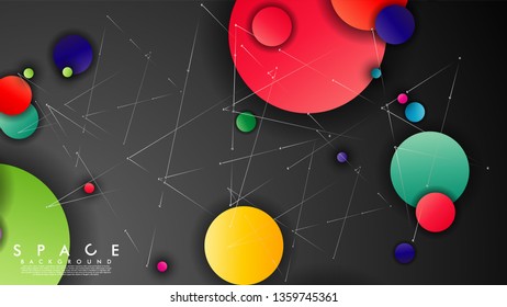 Background of Flat Space with planets and stars. Vector illustration of galaxy
