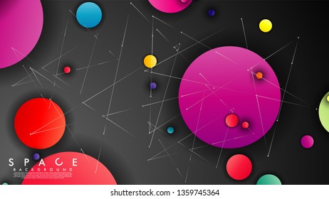 Background of Flat Space with planets and stars. Vector illustration of galaxy