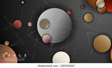 Background of Flat Space with planets and stars. Vector illustration of galaxy