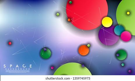 Background of Flat Space with planets and stars. Vector illustration of galaxy