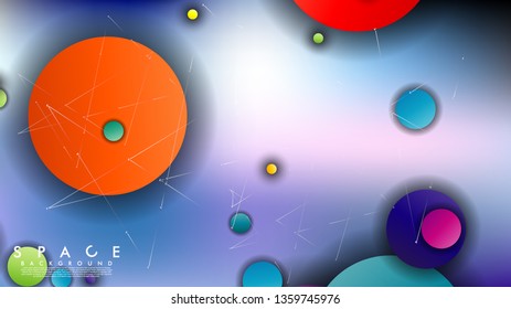 Background of Flat Space with planets and stars. Vector illustration of galaxy
