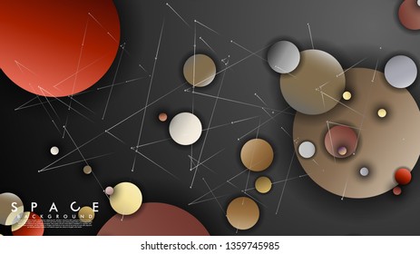Background of Flat Space with planets and stars. Vector illustration of galaxy