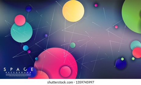 Background of Flat Space with planets and stars. Vector illustration of galaxy