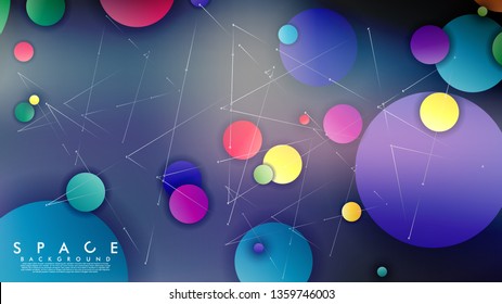 Background of Flat Space with planets and stars. Vector illustration of galaxy