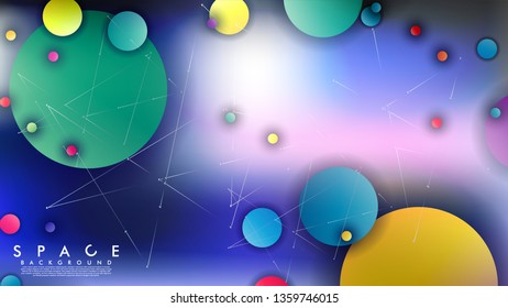 Background of Flat Space with planets and stars. Vector illustration of galaxy