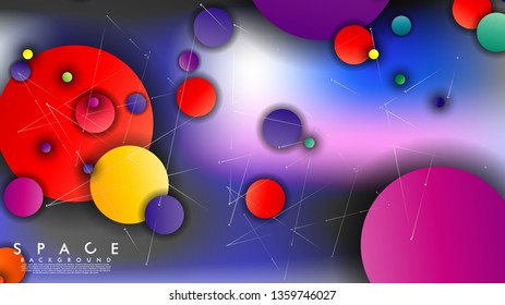 Background of Flat Space with planets and stars. Vector illustration of galaxy