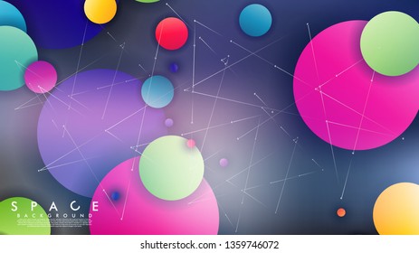 Background of Flat Space with planets and stars. Vector illustration of galaxy