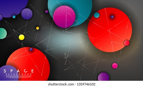 Background of Flat Space with planets and stars. Vector illustration of galaxy