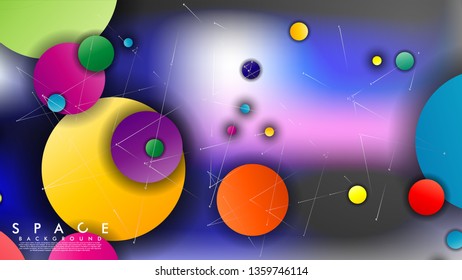 Background of Flat Space with planets and stars. Vector illustration of galaxy