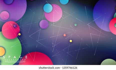 Background of Flat Space with planets and stars. Vector illustration of galaxy