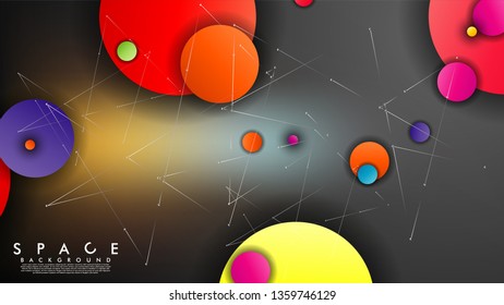 Background of Flat Space with planets and stars. Vector illustration of galaxy