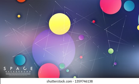 Background of Flat Space with planets and stars. Vector illustration of galaxy