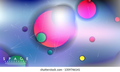Background of Flat Space with planets and stars. Vector illustration of galaxy