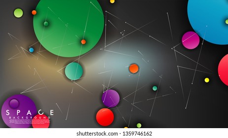 Background of Flat Space with planets and stars. Vector illustration of galaxy