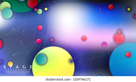 Background of Flat Space with planets and stars. Vector illustration of galaxy